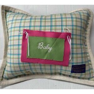 VTG Pendleton Baby Pillow Handmade Plaid Wool Blue Green Pink